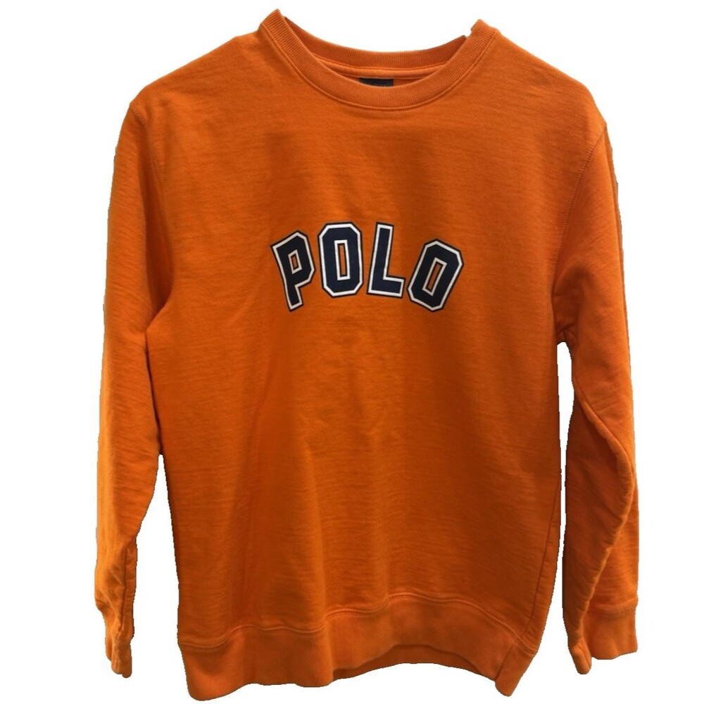 Vintage Polo Ralph Lauren Sweatshirt Boys Sz XL Orange Spell Out Preppy Kids